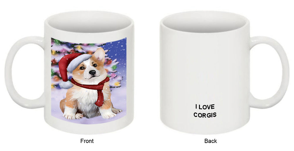 Winterland Wonderland Corgi Dog In Christmas Holiday Scenic Background  Coffee Mug MUG48785