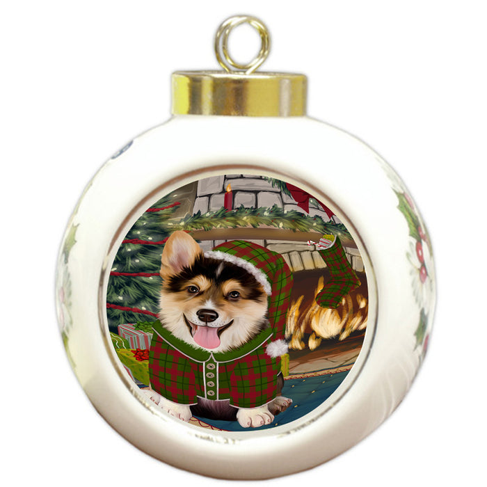 The Stocking was Hung Corgi Dog Round Ball Christmas Ornament RBPOR55645