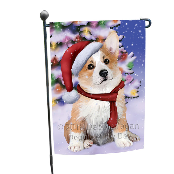 Winterland Wonderland Corgi Dog In Christmas Holiday Scenic Background  Garden Flag GFLG53449