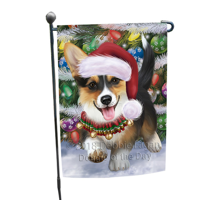 Trotting in the Snow Corgi Dog Garden Flag GFLG54755