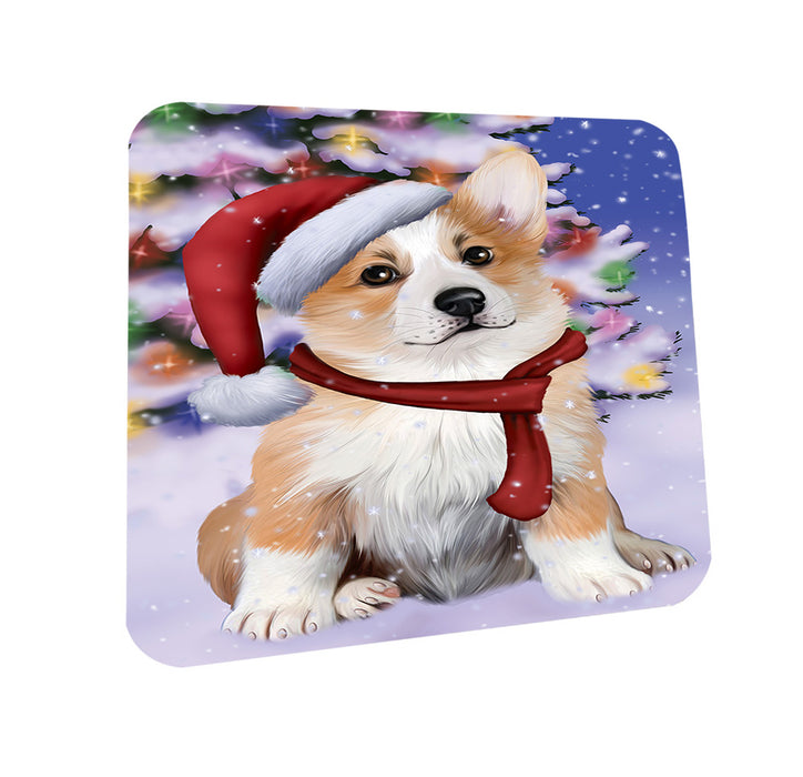 Winterland Wonderland Corgi Dog In Christmas Holiday Scenic Background  Coasters Set of 4 CST53345