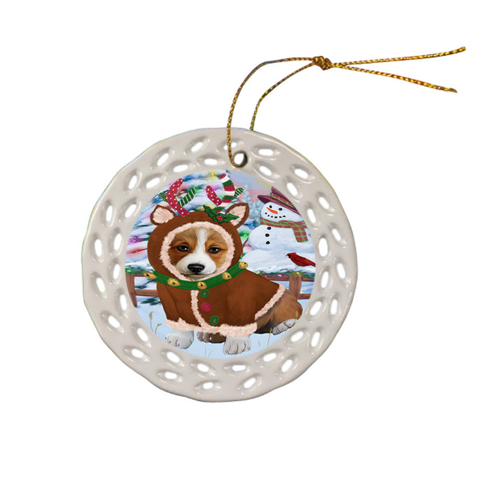 Christmas Gingerbread House Candyfest Corgi Dog Ceramic Doily Ornament DPOR56675