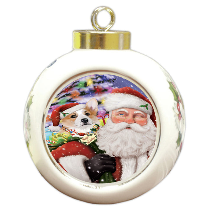 Santa Carrying Corgi Dog and Christmas Presents Round Ball Christmas Ornament RBPOR53985