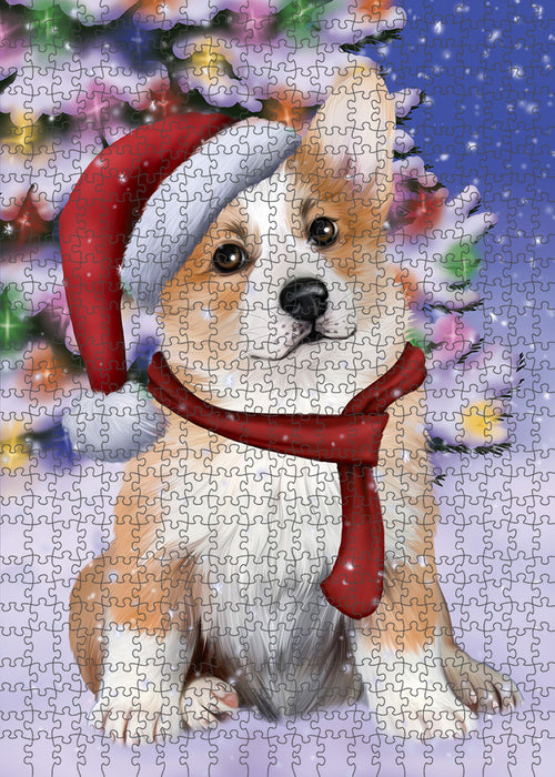 Winterland Wonderland Corgi Dog In Christmas Holiday Scenic Background Puzzle with Photo Tin PUZL80704