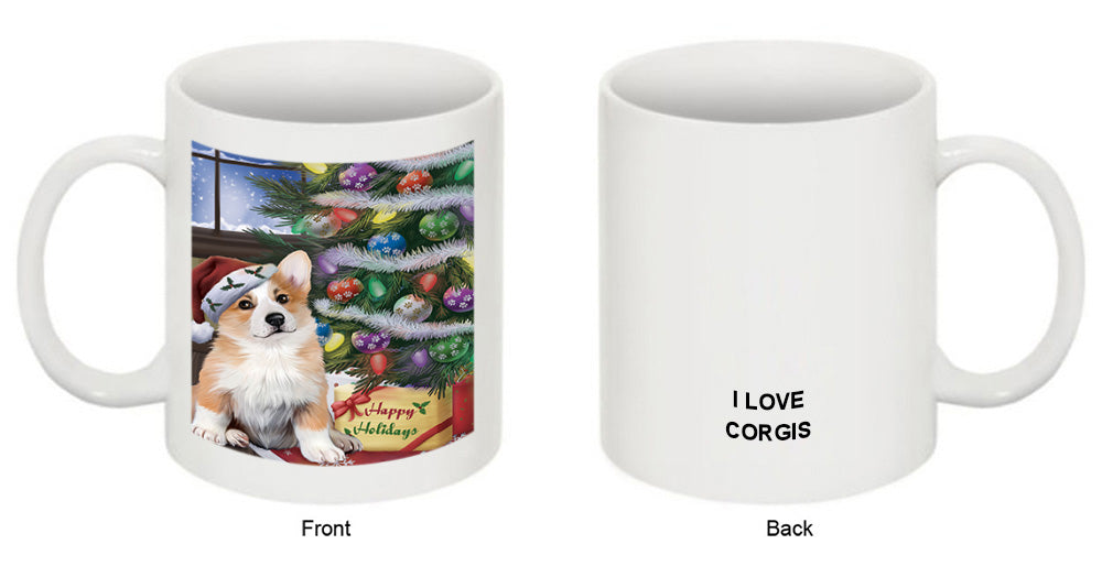Christmas Happy Holidays Corgi Dog with Tree and Presents Coffee Mug MUG49223