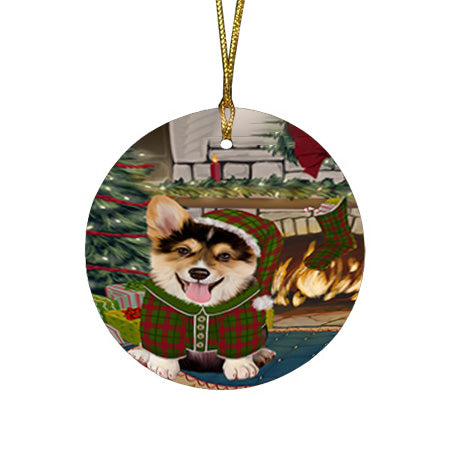 The Stocking was Hung Corgi Dog Round Flat Christmas Ornament RFPOR55645