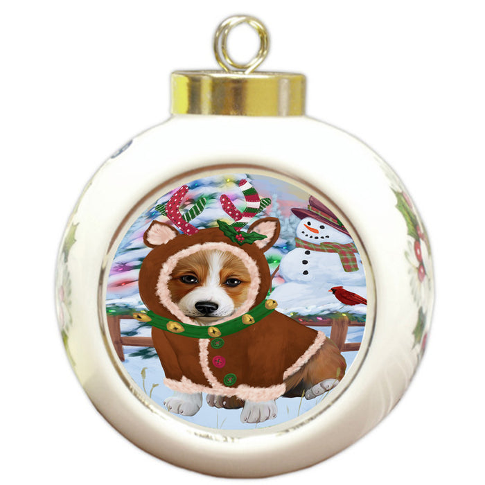Christmas Gingerbread House Candyfest Corgi Dog Round Ball Christmas Ornament RBPOR56675