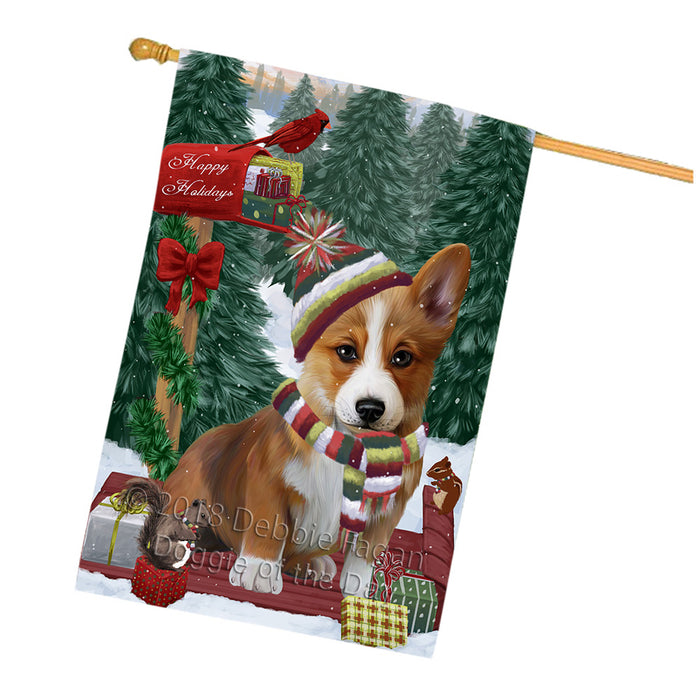 Merry Christmas Woodland Sled Corgi Dog House Flag FLG55345