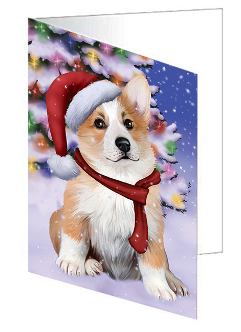 Winterland Wonderland Corgi Dog In Christmas Holiday Scenic Background  Handmade Artwork Assorted Pets Greeting Cards and Note Cards with Envelopes for All Occasions and Holiday Seasons GCD64190