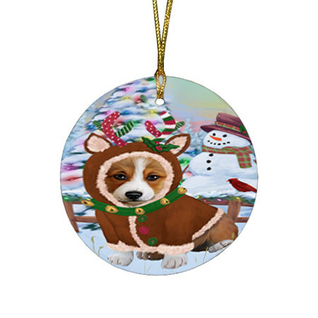 Christmas Gingerbread House Candyfest Corgi Dog Round Flat Christmas Ornament RFPOR56675