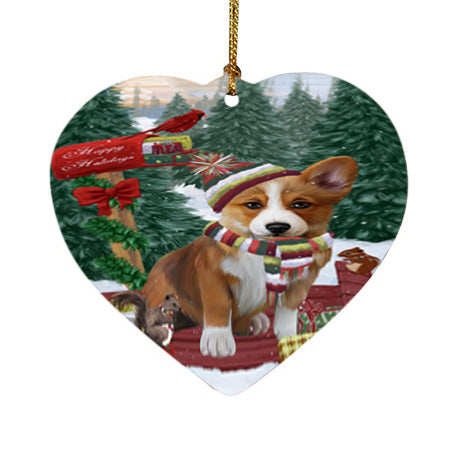 Merry Christmas Woodland Sled Corgi Dog Heart Christmas Ornament HPOR55272