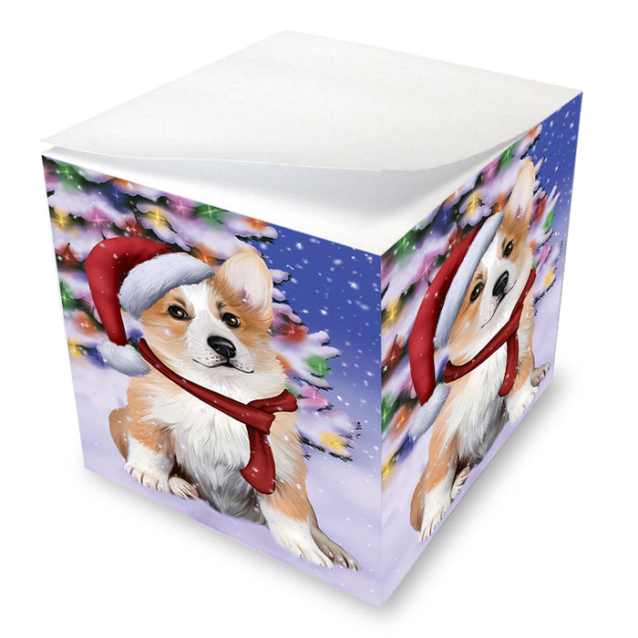 Winterland Wonderland Corgi Dog In Christmas Holiday Scenic Background Note Cube NOC53387
