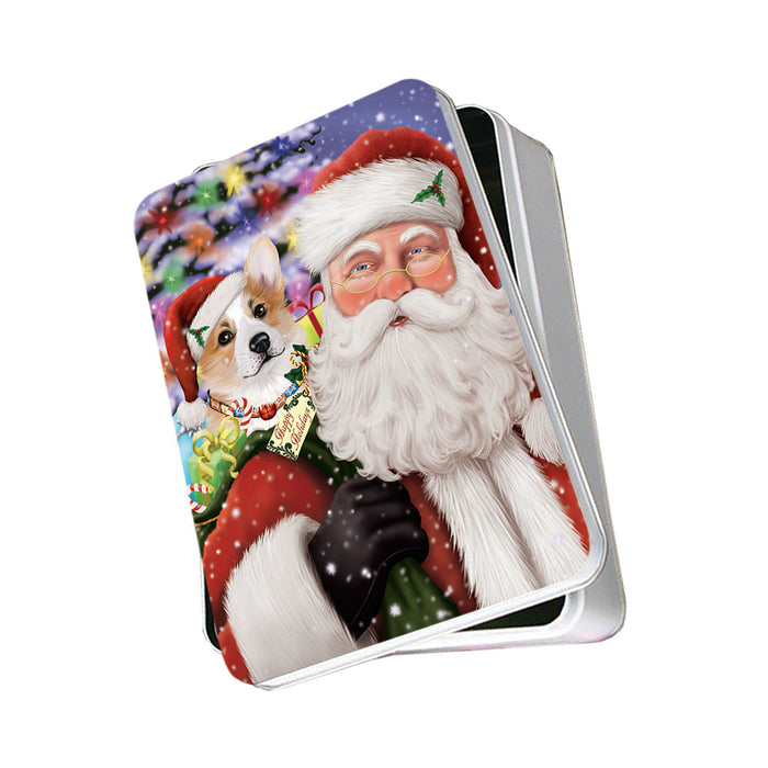 Santa Carrying Corgi Dog and Christmas Presents Photo Storage Tin PITN53928