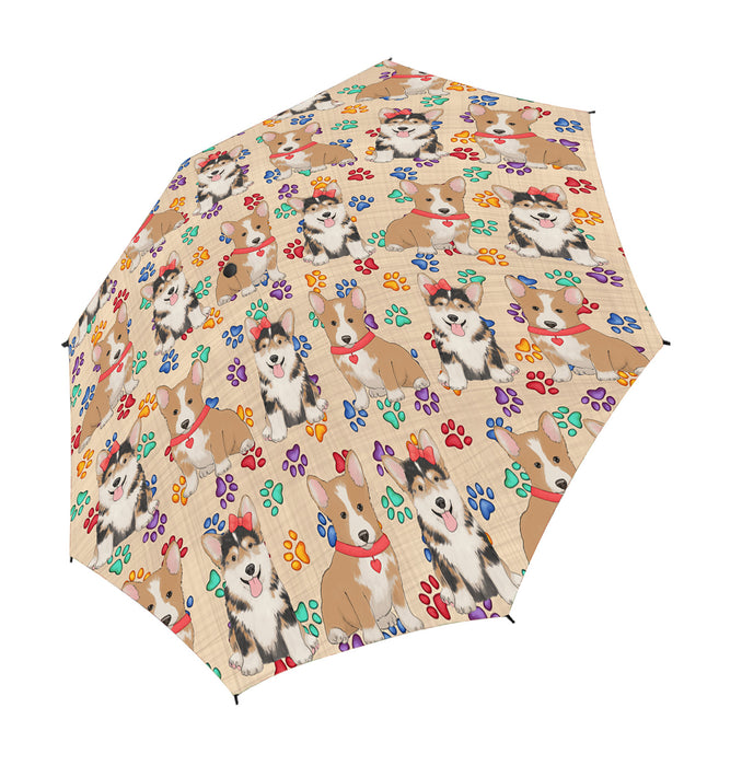 Rainbow Paw Print Cocker Spaniel Dogs Red Semi-Automatic Foldable Umbrella