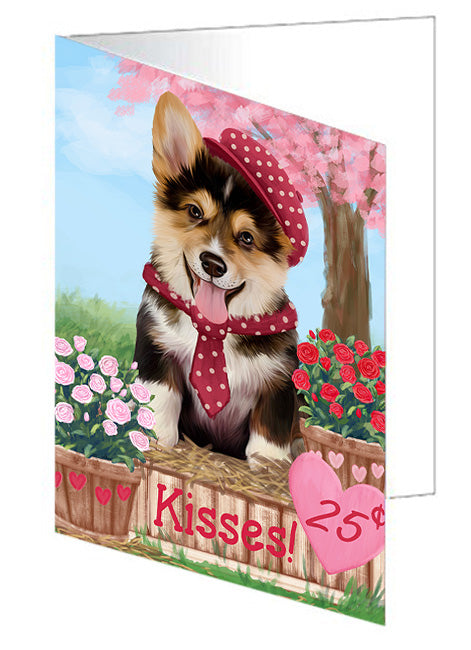 Rosie 25 Cent Kisses Corgi Dog Handmade Artwork Assorted Pets Greeting Cards and Note Cards with Envelopes for All Occasions and Holiday Seasons GCD72077