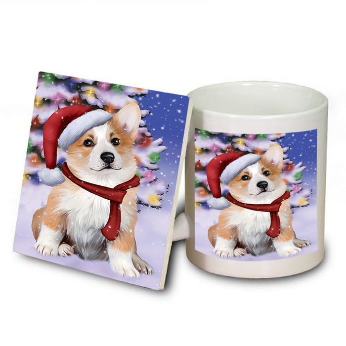 Winterland Wonderland Corgi Dog In Christmas Holiday Scenic Background  Mug and Coaster Set MUC53379