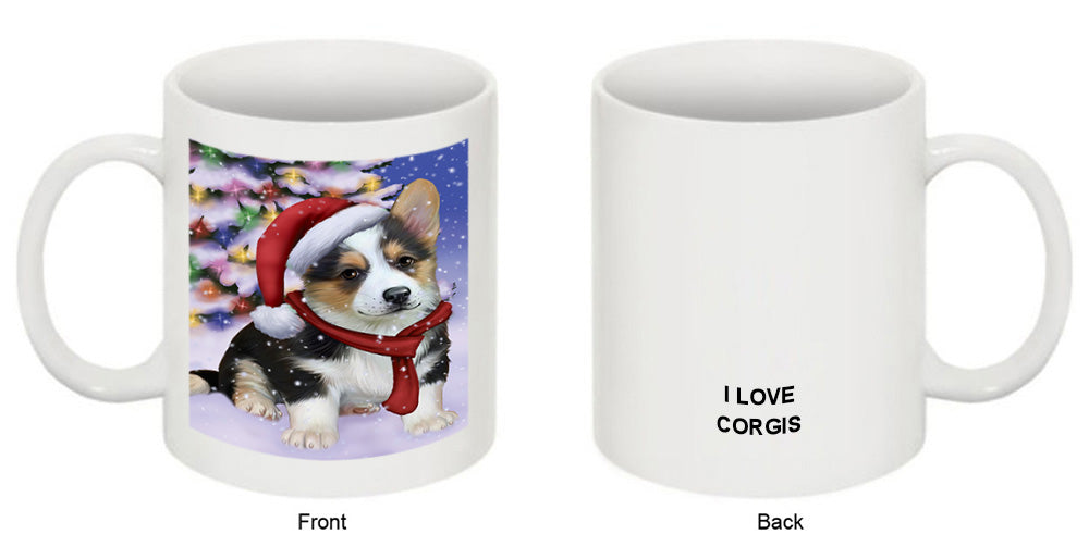 Winterland Wonderland Corgi Dog In Christmas Holiday Scenic Background  Coffee Mug MUG48786