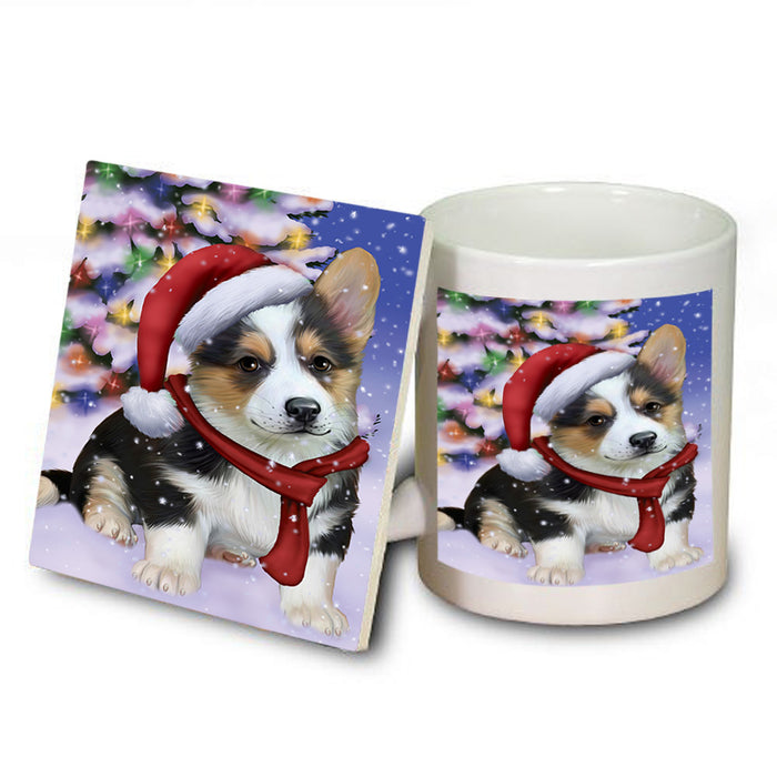 Winterland Wonderland Corgi Dog In Christmas Holiday Scenic Background  Mug and Coaster Set MUC53380