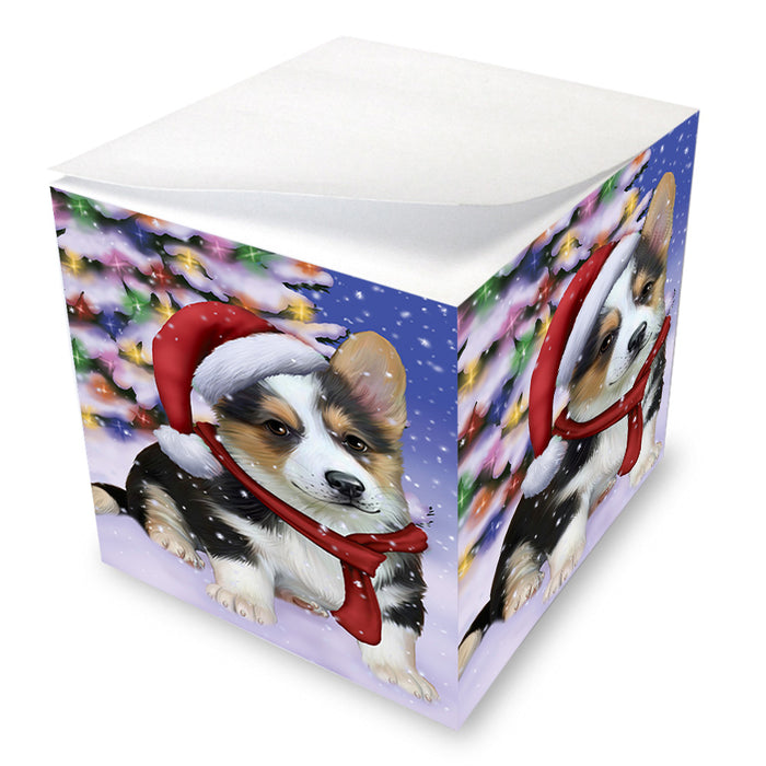 Winterland Wonderland Corgi Dog In Christmas Holiday Scenic Background Note Cube NOC53388