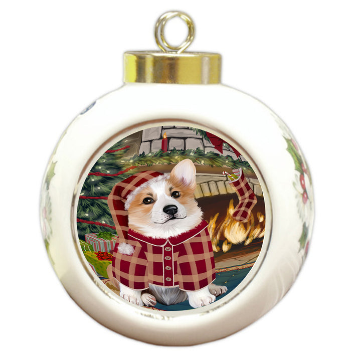 The Stocking was Hung Corgi Dog Round Ball Christmas Ornament RBPOR55646