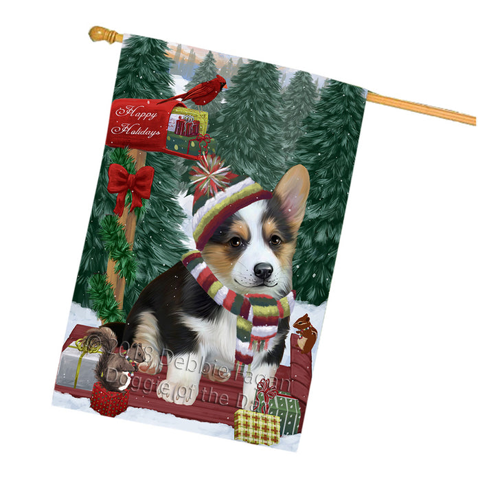 Merry Christmas Woodland Sled Corgi Dog House Flag FLG55346