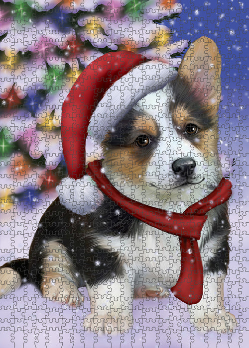 Winterland Wonderland Corgi Dog In Christmas Holiday Scenic Background Puzzle with Photo Tin PUZL80708