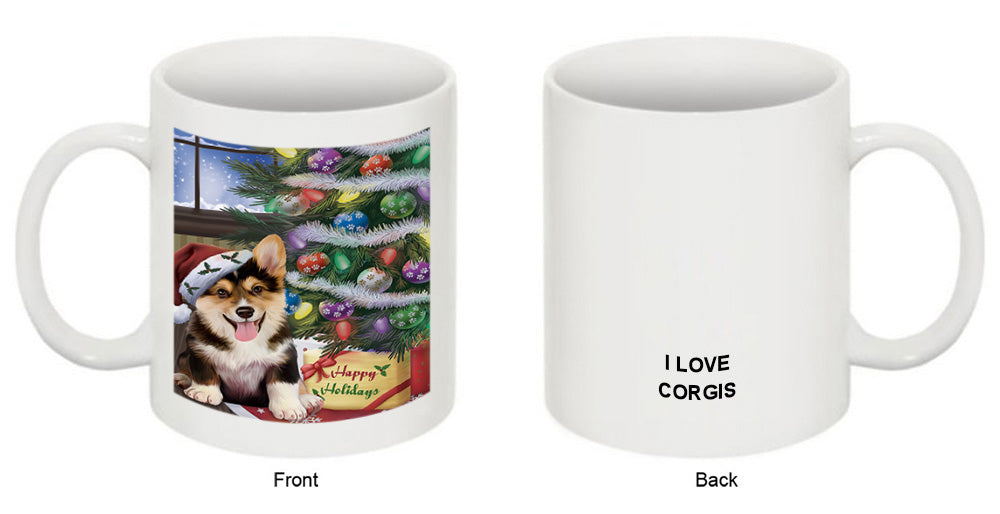 Christmas Happy Holidays Corgi Dog with Tree and Presents Coffee Mug MUG49224