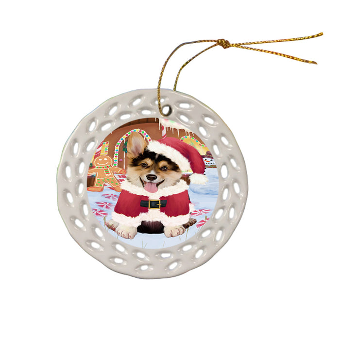 Christmas Gingerbread House Candyfest Corgi Dog Ceramic Doily Ornament DPOR56676