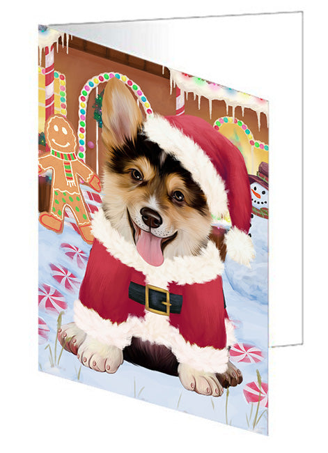 Christmas Gingerbread House Candyfest Corgi Dog Handmade Artwork Assorted Pets Greeting Cards and Note Cards with Envelopes for All Occasions and Holiday Seasons GCD73475