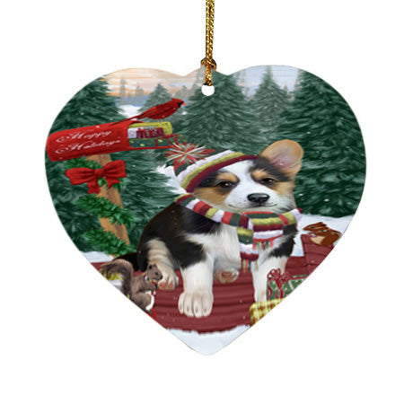 Merry Christmas Woodland Sled Corgi Dog Heart Christmas Ornament HPOR55273