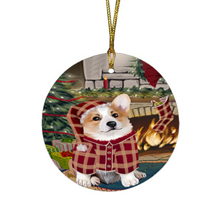 The Stocking was Hung Corgi Dog Round Flat Christmas Ornament RFPOR55646