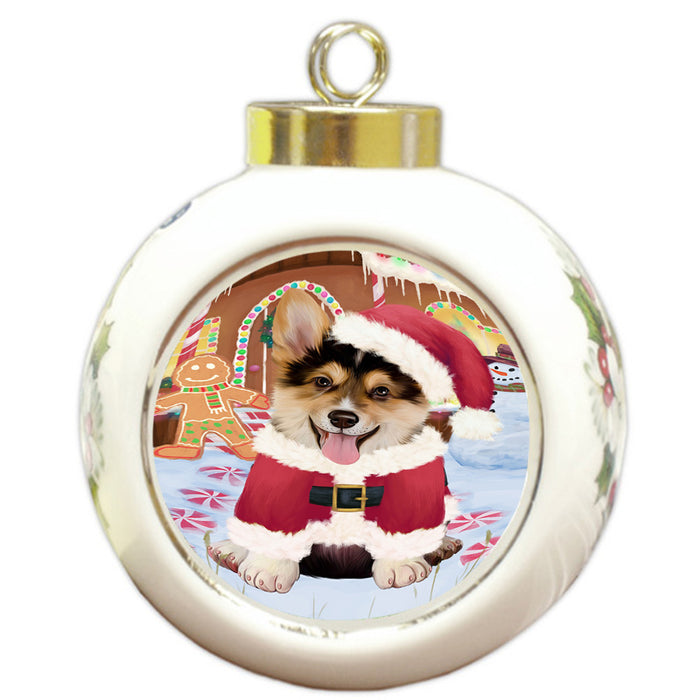 Christmas Gingerbread House Candyfest Corgi Dog Round Ball Christmas Ornament RBPOR56676
