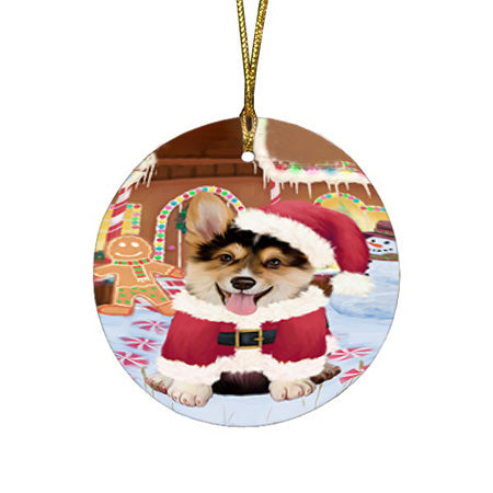 Christmas Gingerbread House Candyfest Corgi Dog Round Flat Christmas Ornament RFPOR56676