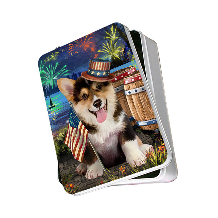 4th of July Independence Day Fireworks Corgi Dog at the Lake Photo Storage Tin PITN51140