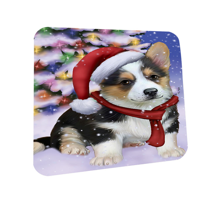 Winterland Wonderland Corgi Dog In Christmas Holiday Scenic Background  Coasters Set of 4 CST53346