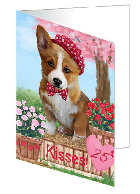 Rosie 25 Cent Kisses Corgi Dog Handmade Artwork Assorted Pets Greeting Cards and Note Cards with Envelopes for All Occasions and Holiday Seasons GCD72083