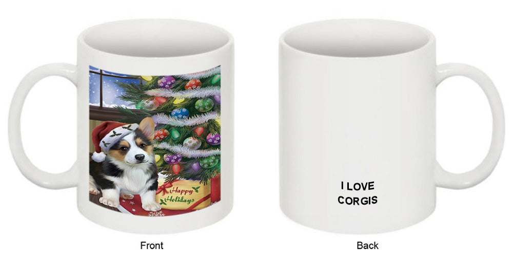 Christmas Happy Holidays Corgi Dog with Tree and Presents Coffee Mug MUG49225