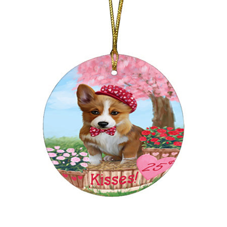 Rosie 25 Cent Kisses Corgi Dog Round Flat Christmas Ornament RFPOR56212