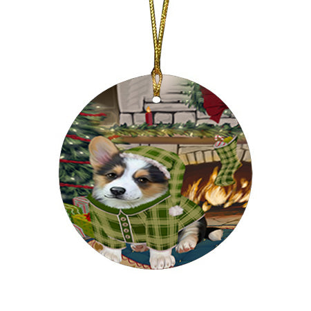 The Stocking was Hung Corgi Dog Round Flat Christmas Ornament RFPOR55647