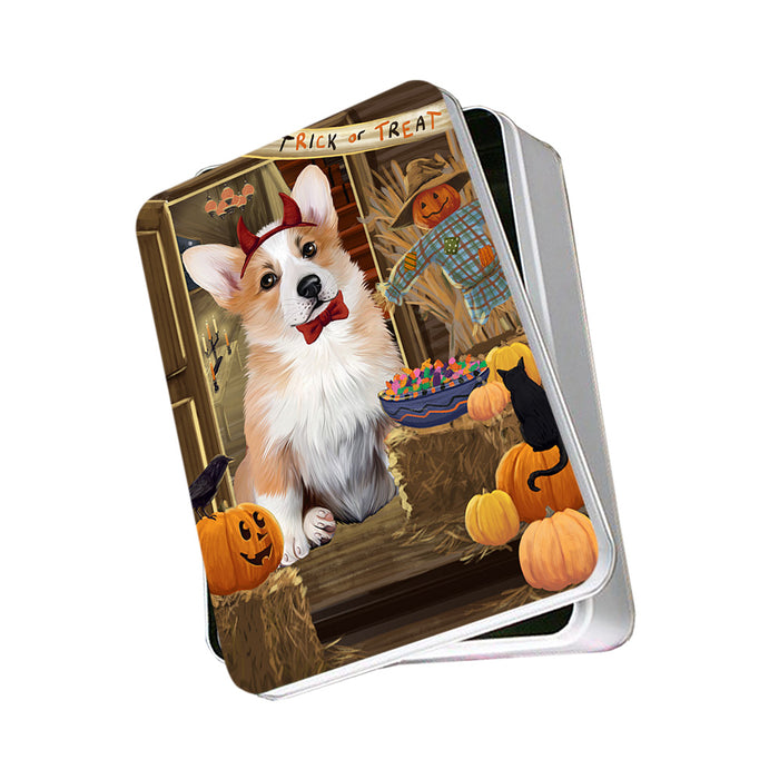 Enter at Own Risk Trick or Treat Halloween Corgi Dog Photo Storage Tin PITN53102