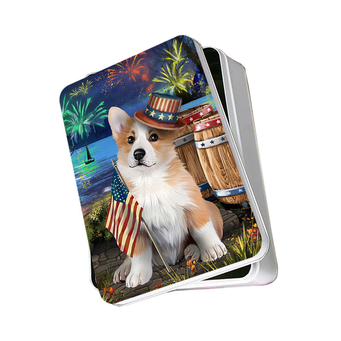 4th of July Independence Day Fireworks Corgi Dog at the Lake Photo Storage Tin PITN51141