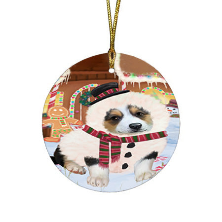 Christmas Gingerbread House Candyfest Corgi Dog Round Flat Christmas Ornament RFPOR56677