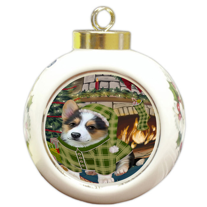 The Stocking was Hung Corgi Dog Round Ball Christmas Ornament RBPOR55647