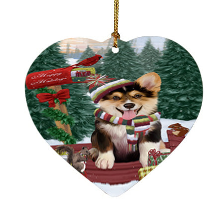 Merry Christmas Woodland Sled Corgi Dog Heart Christmas Ornament HPOR55274