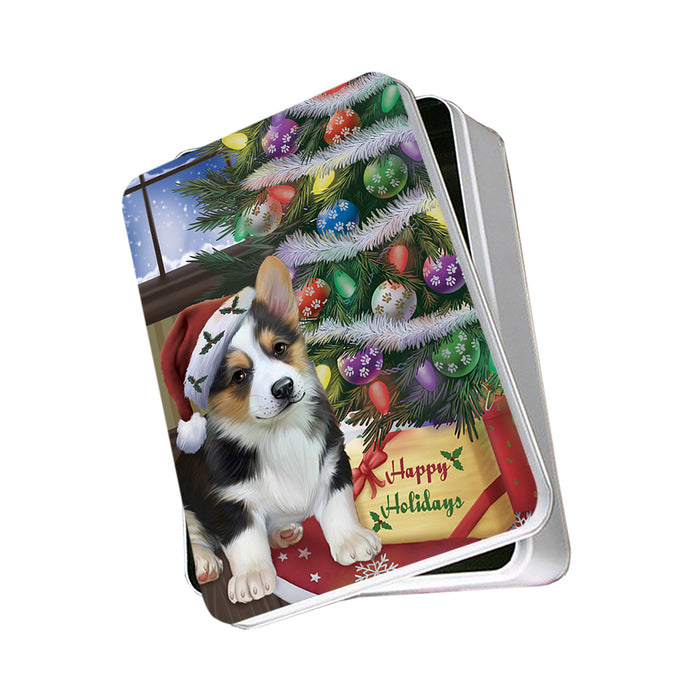 Christmas Happy Holidays Corgi Dog with Tree and Presents Photo Storage Tin PITN53770