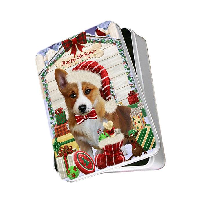 Happy Holidays Christmas Corgi Dog House with Presents Photo Storage Tin PITN51403