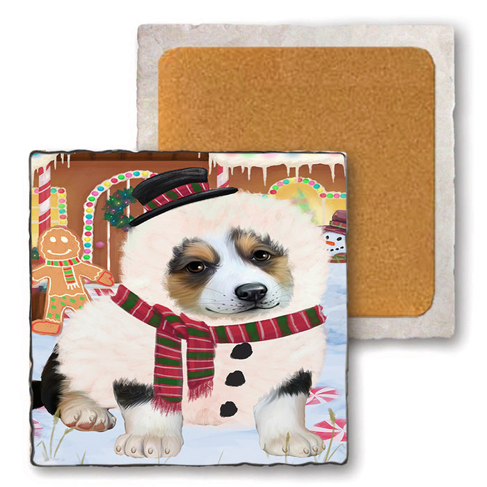 Christmas Gingerbread House Candyfest Corgi Dog Set of 4 Natural Stone Marble Tile Coasters MCST51321
