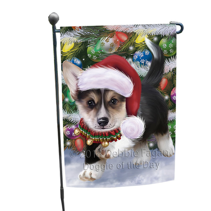 Trotting in the Snow Corgi Dog Garden Flag GFLG54757