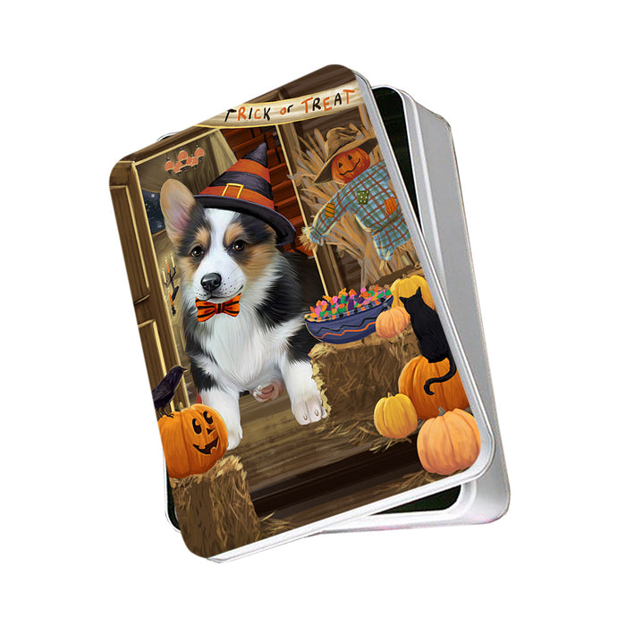Enter at Own Risk Trick or Treat Halloween Corgi Dog Photo Storage Tin PITN53103