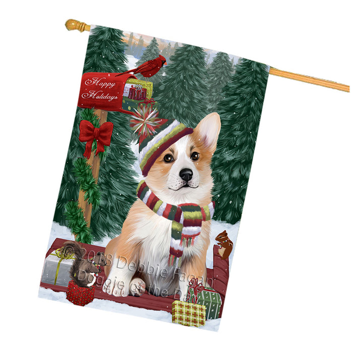 Merry Christmas Woodland Sled Corgi Dog House Flag FLG55348